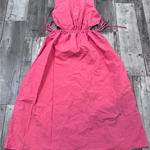 Rails Yvette Cotton Midi Dress Cinched Waist Spiced Coral Side Cutout Medium - Picture 8 of 12